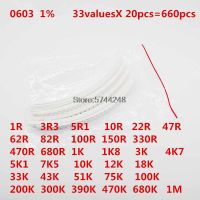 【❁】 E-Dokan ชุดตัวต้านทาน0603 SMD คละแบบ1ohm-1M โอห์ม1% 33ValuesX 20ชิ้น = 660ชิ้นชุดตัวอย่าง