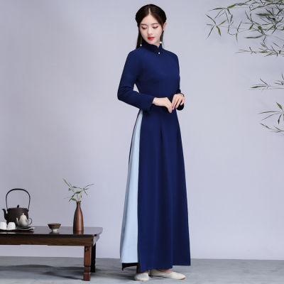 Lansewei Original สไตล์จีนหญิง Self-Cultivation Stand-Up Collar Buckle ปรับปรุง Cheongsam Aodai ชาคนชุดใหม่
