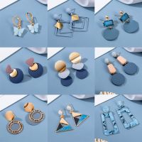 BLINLA 2021 New Korean Blue Geometric Acrylic Earrings for Women Fashion Bohemian Round Drop Earrings Party Brincos Jewelry Giuy