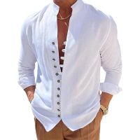 New Spring Autumn casual shirt loose Mens Solid Color Long Sleeve Shirt Button Shirts Vintage Big size