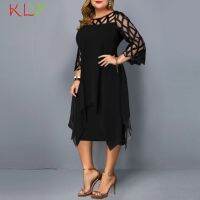 【 Ladies shop 】 ChiffonWomenHollowPlus กระโปรงลำลองลำลอง Dresses Party Vestidos Ropa Mujer Ladies5XL 19Nov