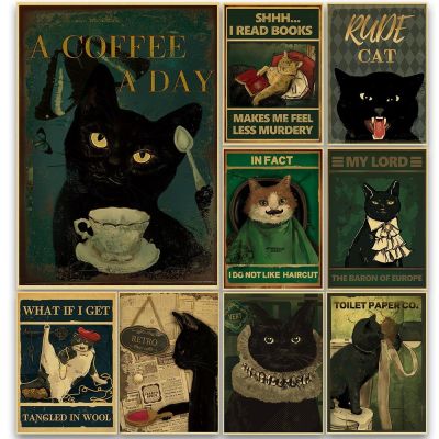 ∈✐ Black Cat Nostalgia โปสเตอร์กระดาษคราฟท์พิมพ์ Salon Decor ภาพการ์ตูน 2022 สินค้าตกแต่งสติ๊กเกอร์ติดผนังภาพวาดห้องนอน