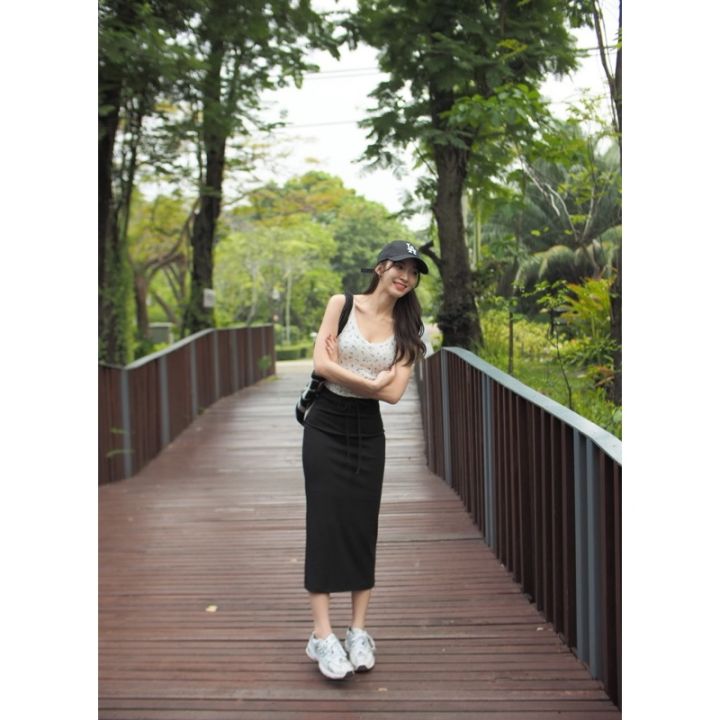 cod-dsfgretgrytwe-season-skirt-490-สินค้าพร้อมส่ง-กระโปรงทรงเอสไตล์เกาหลีผ้าร่องยืดมีน้ำหนักทิ้งตัวสวย