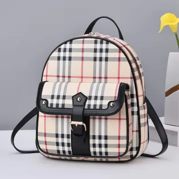 Ladies Fashion Plaid Multi-function Pu Leather Backpacks Casual