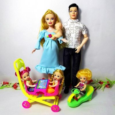 ครอบครัวของเล่นตุ๊กตาแฟชั่น6คนชุดตุ๊กตาครอบครัว1แม่/1Dad/เด็กผู้หญิง3 Little Kelly/ลูกชาย1คน/ของขวัญตุ๊กตาคุณแม่ตั้งท้อง2รถเข็นเด็ก1C