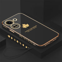 AnDyH Case For Tecno Camon 20 Pro Itel S23 Case Fashion Maple Leaf Luxury Chrome Plated Soft TPU Square Phone Case Full Cover Camera Protection Rubber Cases Anti Gores For Girls