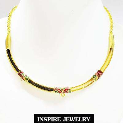 INSPIRE JEWELRY โชคเกอร์คอปรับไซด์ได้ สอดขนหางช้าง ชุบทอง/ชุบเงิน ให้เลือกมีห่วงไว้ใส่จี้ ลงยาสวยงาม ปราณีต งานจิวเวลลี่ สำหรับการแต่งกาย