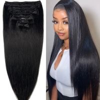 【LZ】✉❅  Clipe reto em extensões de cabelo humano para mulheres extensão dupla do cabelo de trama preto natural cabelo 100  humano com 18 clipes