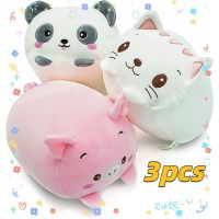 3Pcs Kawaii Panda Plush Pillow White Cat Stuffed Animals Plushie Toys Cute Pink Pig Sweet Deer Plush Soft Bee Doll For Baby Gift