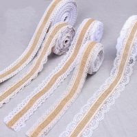 25mm Natural Jute Burlap Hessian Ribbon with White Lace Trim Rustic Vintage Wedding Centerpieces Decoration DIY Crafts Supplies Gift Wrapping  Bags