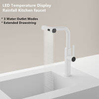 ใหม่ T-Shape Design Rainfall ก๊อกน้ำห้องครัว LED แสดงอุณหภูมิดึงออก Sink Tap 3 Water Outlet Modes