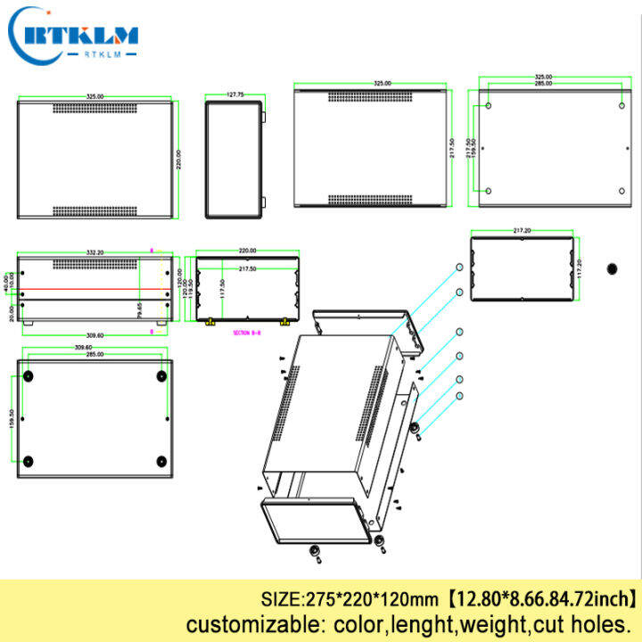 โครงเหล็กกล่องเครื่องมือ-diy-กล่องเชื่อมต่อสายไฟออกแบบ-pcb-กล่องเหล็ก-ip54กล่องพักสายไฟ325-220-120มม