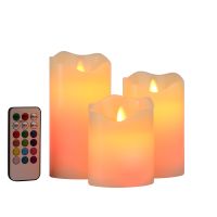 Multicolor Flameless Candles, Battery Operated Candles, LED Candles With Remote Control&amp;Timer Of Wax Material Pack Of 3 In Heigh