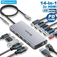 Minisopuru USB C Hub 4K HDMI USB Type C to DP RJ45 Multi USB A Ports PD 100W SD/TF Mic/Audio Adapter for Windows Laptop HUB