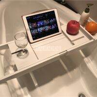 ✒ Retractable Bathtub Rack Support Bamboo Bath Rack Multifunction Tub Caddy Tray Organizer Shelf Bridge Wine Glass Book Holder