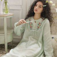 [COD] [Manqiu] 2022 spring and summer new pajamas womens lapel embroidery long-sleeved nightdress spot wholesale