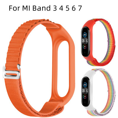 เหมาะสำหรับ Xiaomi สายนาฬิกาข้อมือสำหรับ Mi Band 3 4 5 6 7สายนาฬิกาห่วงไนลอนอเนกประสงค์สายรัดข้อมือ Xiaomi 7อัลไพน์ลูป