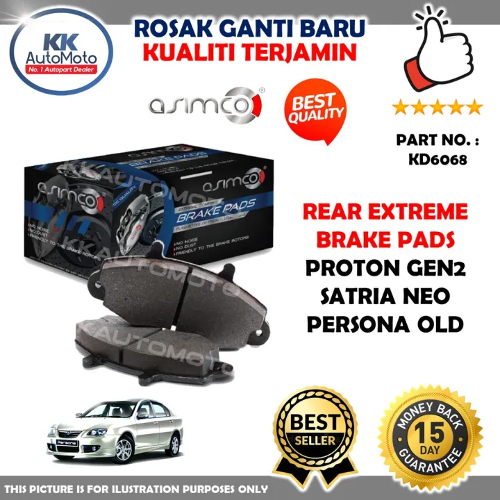 Extreme Asimco Rear Brake Pads Pad Brek Belakang Proton Gen2 Satria