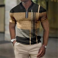 High Quality MenS Zip Polo Shirt 2023 New 3d Printing Stripes Short Sleeve T-Shirts Quick Drying Tops Tees Summer Zip Clothing