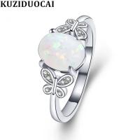 Kuziduocai New Fashion Jewelry Zircon Stainless Steel Opal Angel Wings Butterfly Wedding Bride Party Rings For Women Girls R 842