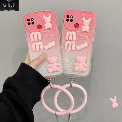 AnDyH New Design For OPPO Realme C21Y C25Y Case 3D Cute Bear+Solid Color Bracelet Fashion Premium Gradient Soft Phone Case Silicone Shockproof Casing Protective Back Cover