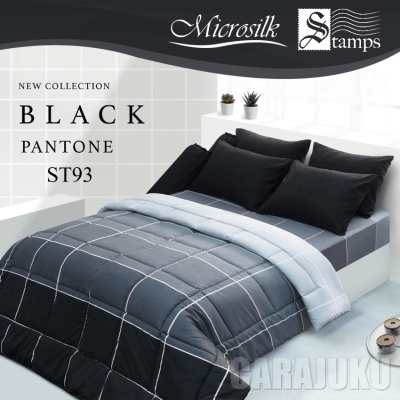 STAMPS ชุดผ้าปูที่นอน สีดำแพนโทน Black Pantone ST93 สีดำ #แสตมป์ส ชุดเครื่องนอน 5ฟุต 6ฟุต ผ้าปู ผ้าปูที่นอน ผ้าปูเตียง ผ้านวม กราฟฟิก