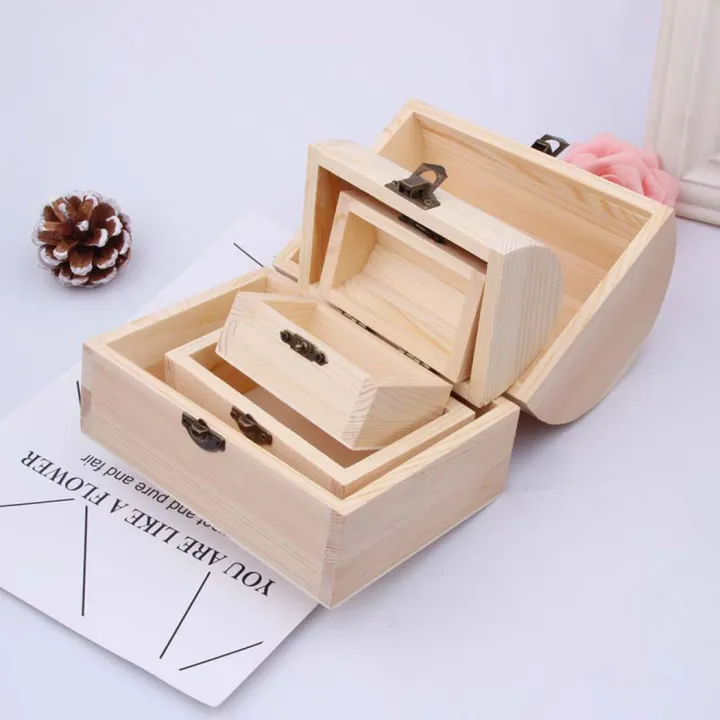 Wooden Box With Hinged Lid, Wood Craft Boxes For Art Tool And Brush