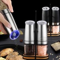 With LED Light Electric Salt and Pepper Grinder Automatic Gravity Spice Mill Stainless steel Adjustable Grinder Kitchen Tools