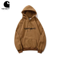 ☃ Carhartt เสื้อสเวตเตอร์มีฮู้ดทรงหลวมของผู้ชายและผู้หญิงเสื้อสเวตเตอร์ปักลายตัวอักษรแนวคลาสสิก Carhartt ผ้าฟลีซแฟชั่นแนวยุโรปและอเมริกัน