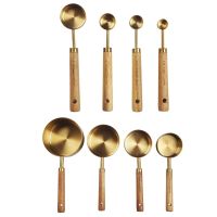 Wooden Gold Measuring Cups And Spoons Wood Handle for Cooking and Baking Gift