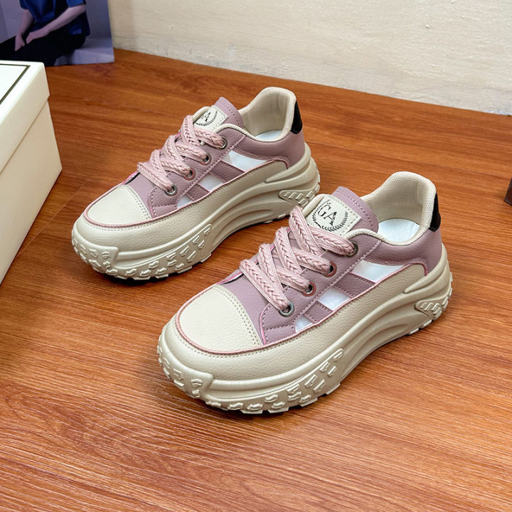 รองเท้าสีขาวผู้หญิง-2023-ฤดูร้อนใหม่สไตล์เกาหลีแมทช์ง่ายนักเรียนรองเท้าพื้นหนารองเท้าลำลองผู้หญิงรองเท้าผู้หญิงระบายอากาศ-q009