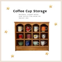 WoodCup Storageตู้วางแก้วกาแฟ ชา ชั้นวางแก้ว ตู้เก็บแก้ว ตู้โชว์ ไม้เชอร์รี่ทั้งชิ้น ขนาดกะทัดรัดเหมาะสำหรับคอนโดหรือบ้านที่มีพื้นที่จำกัด