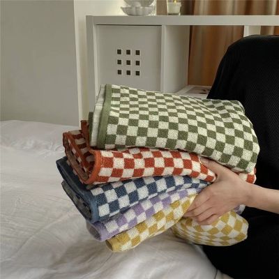 hotx 【cw】 Checkerboard Long-Staple Cotton Soft Skin-Friendly Face Absorption Bathtowel for   Hotel Supplies