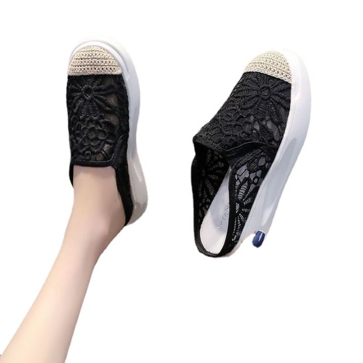 รองเท้าชาวประมงสไตล์ชาแนลขนาดเล็กปิดหัวครึ่งรองเท้าแตะผู้หญิงฤดูใบไม้ผลิ-2023-รองเท้าแตะแบบสวมครึ่งตัวใส่ด้านนอกแบบใหม่