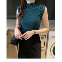 YESWOMEN Korean Version Simple Solid Color Half High Neck Vest Slim-Fit All-Match Knitted Waistcoat