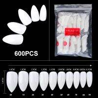 600PCs Round/Stiletto Acrylic Nails Oval Short Artificial Nail Tips Plastic Full Cover Nails French Nail Art Tips Fake Nails