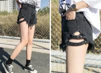 Rivet denim shorts 2021 summer spring women high waist loose tassel jeans shorts