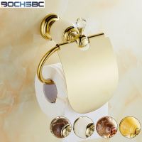 ■ BOCHSBC Rose Gold Toilet Paper Holder European Marble Jade Base Paper Rack Copper Toilet Tissue Holder Bathroom Accessories
