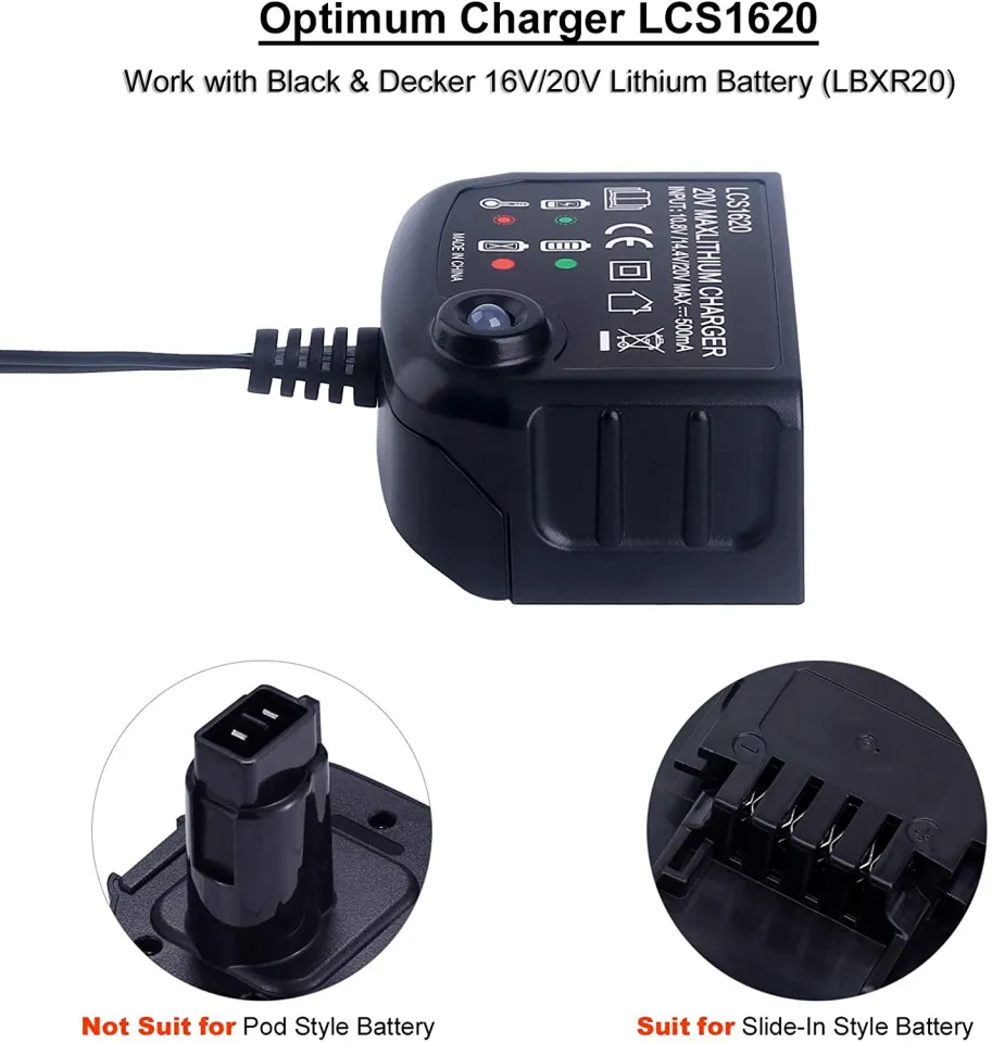 LCS1620 Li-ion for BLACK & DECKER Rechargable Battery Charger 20V for  LBXR20 LB20 LBX20 LBX4020 LB2X4020