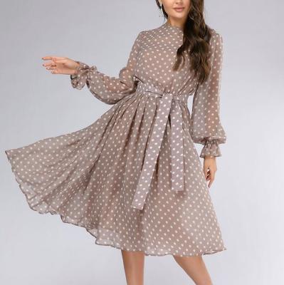 2021S.FLAVOR Women Dot Polka Print Chiffon Dress 2021 Autumn Fashion Long Sleeve Party Vestidos Vintage Women Beath Dresses CLothes