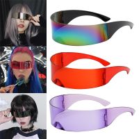 【lz】▧  Anti-UV Rimless Óculos De Festa Viseira Envoltório Escudo Espelho Grande Durável Ciclismo Óculos De Sol Moda Halloween Personalidade Festa