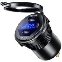 ☸﹍✾ อลูมิเนียม Dual 45W USB C Type C PD 45W Fast Car Charger พร้อมแรงดันไฟฟ้า/จอแสดงผลสำหรับรถจักรยานยนต์ SUV รถบรรทุกเรือรถบัส RV ATV