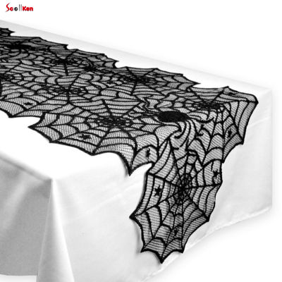 ScottK ผ้าปูโต๊ะฮาโลวีน20 × 80นิ้วใยแมงมุมลูกไม้ผ้าปูโต๊ะสีดำตกแต่งโต๊ะปาร์ตี้ฮาโลวีน