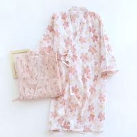 hot●ญี่ปุ่นฤดูร้อนบาง nightdress nightgown สุภาพสตรีผ้าฝ้ายบริสุทธิ์ kimono ฤดูใบไม้ผลิและฤดูใบไม้ร่วงเสื้อผ้าขนาดใหญ่เสื้อคลุมอาบน้ำเหงื่อนึ่งเสื 9234