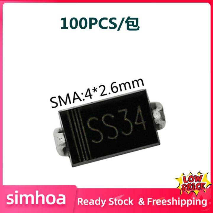 simhoa-ss34-sma-ไดโอดชอตต์กี้1n5822อิเล็กทรอนิกส์100ชิ้น3a-40v