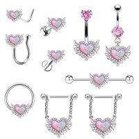 Stainless Steel Pink Navel Belly Button Rings Women Heart Nose Clip Lip Labret Helix Screw Earring Stud Cartilage Conch Piercing Body jewellery