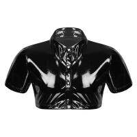 ชายเสื้อหนังแขนสั้นเซ็กซี่ชายเสื้อหนังเงา S-5XL Plus Size Glossy PVC Leather Short-sleeved Shirt Mens Shaping Sheath Latex Tops Casual T-shirts Wetlook Leather Jacket【Sekexi-252】