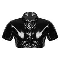 ชายเสื้อหนังแขนสั้นเซ็กซี่ชายเสื้อหนังเงา S-5XL Plus Size Glossy PVC Leather Short-sleeved Shirt Mens Shaping Sheath Latex Tops Casual T-shirts Wetlook Leather Jacket【Sekexi-252】