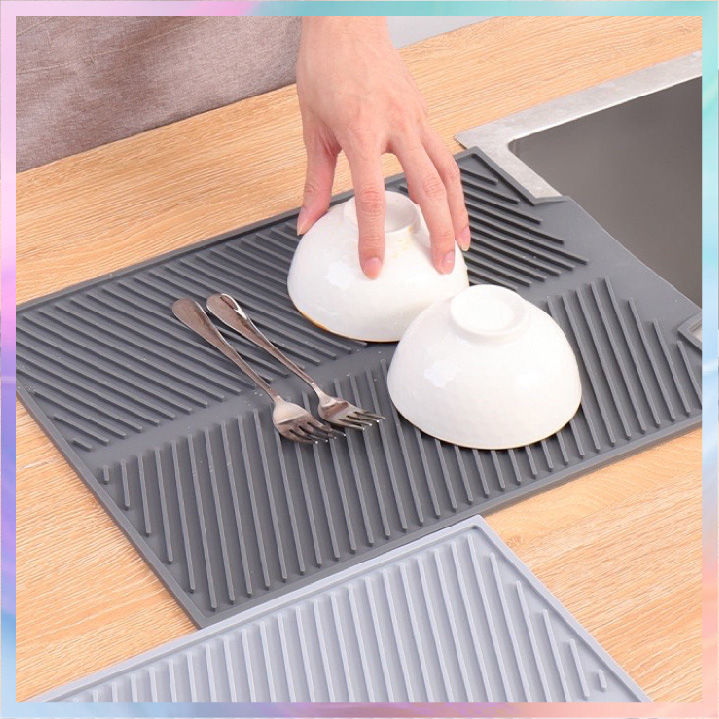 Dish Drying Mat for Kitchen Counter Silicone Drain Pad Heat