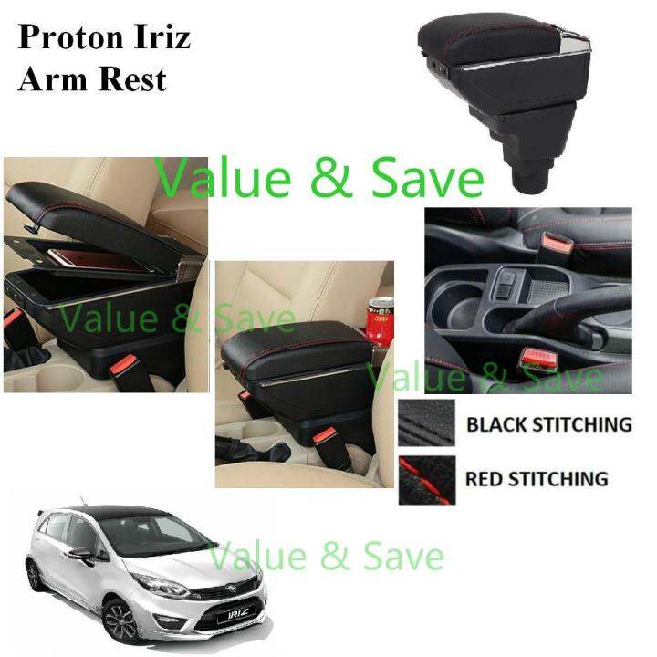 Proton Iriz Adjustable Armrest Arm Rest Double Layer Cup Holder Black Stitch Kotak Rehat Lengan